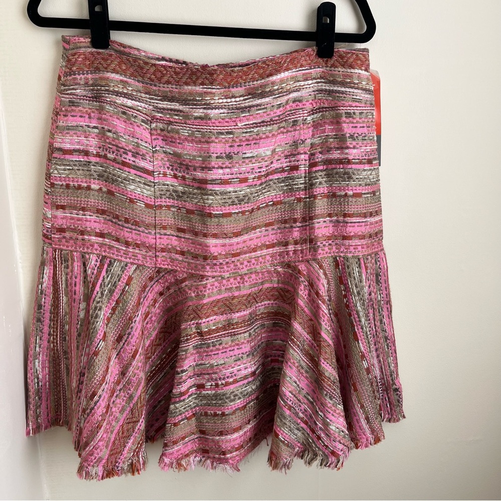 Vertigo Paris Striped Textured Ruffle Skirt Pink Sz 10